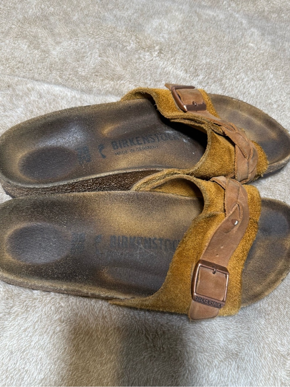 Birkenstock OITA Suede Leather Braided Slides Sandals Taupe Sz 38/US 8 NARROW - Picture 4 of 14